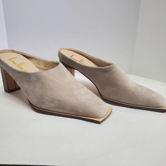 LULUS Mule Heels Zelah Camel Suede Square Toe Shoes Size 5.5 2.5" heel - Picture 3 of 11